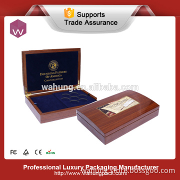 brown color wooden gold coin gift box